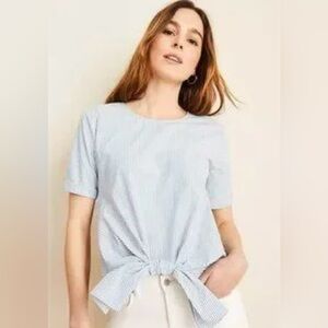 Ann Taylor Light Blue Striped Tie-Front Tee